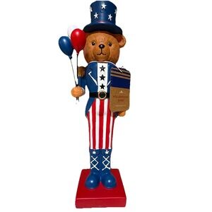Stars & Stripes 4th of July Patriotic Resin Teddy Bear Nutcracker